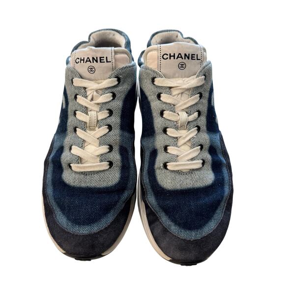 Chanel Denim Suede Womens CC Sneakers Blue 39 - Picture 3 of 8